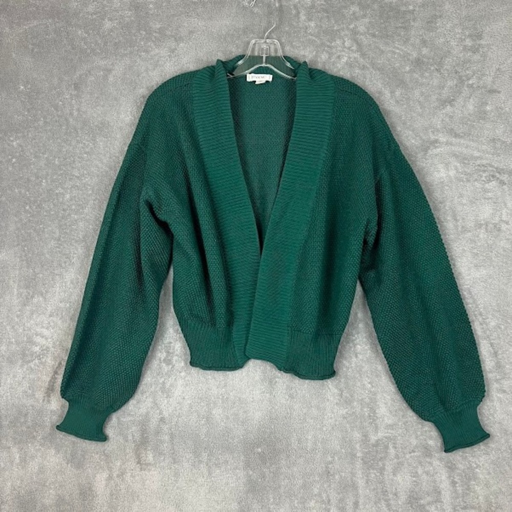 Maeve Anthropologie Textured Open Front Cardigan Sweater Womens OS Cotton Green